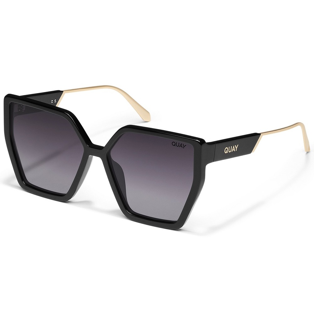 Quay Hotel Lobby 53mm Black and Gold sunglasses w/smoke gradient lens